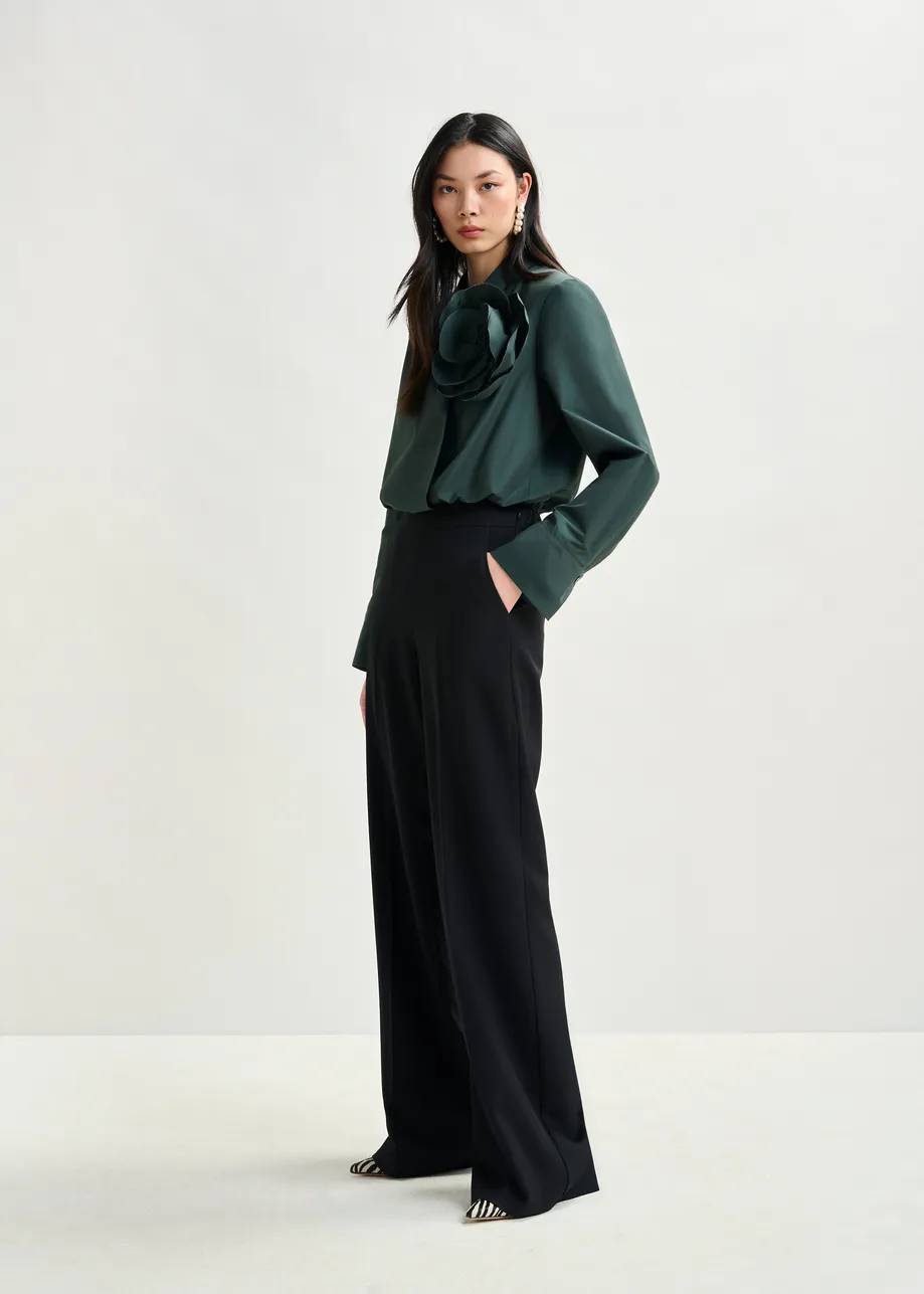Pantalon large noir à pli pressé