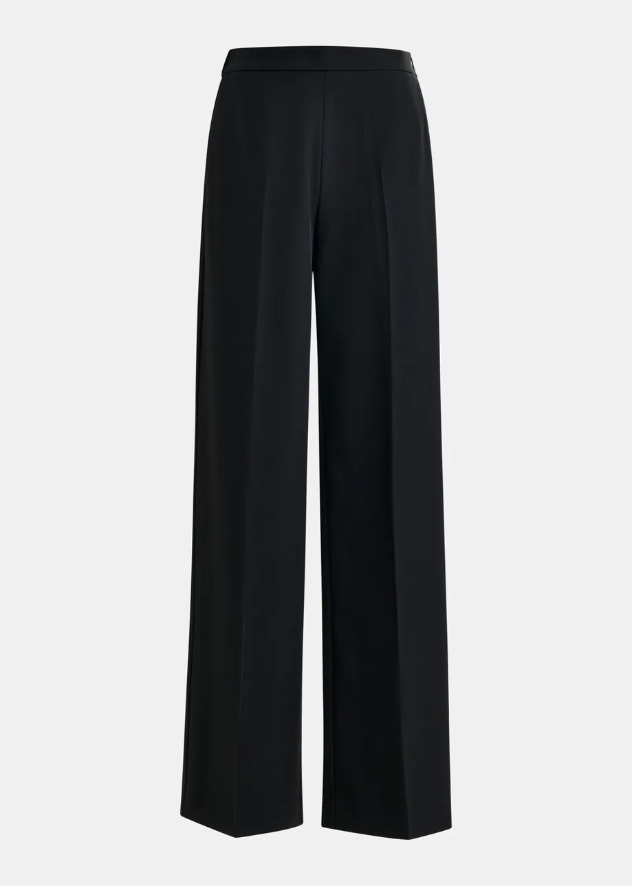 Black wide-leg pants with pressed crease