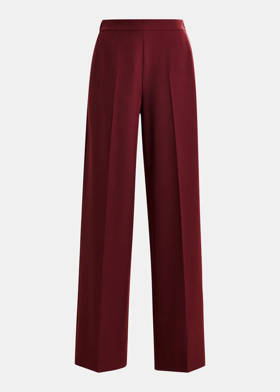 Burgundy wide-leg pants with pressed crease