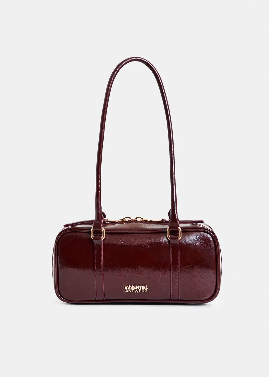 Burgundy glossy shoulder baguette bag