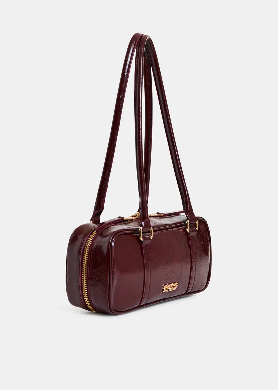 Burgundy glossy shoulder baguette bag
