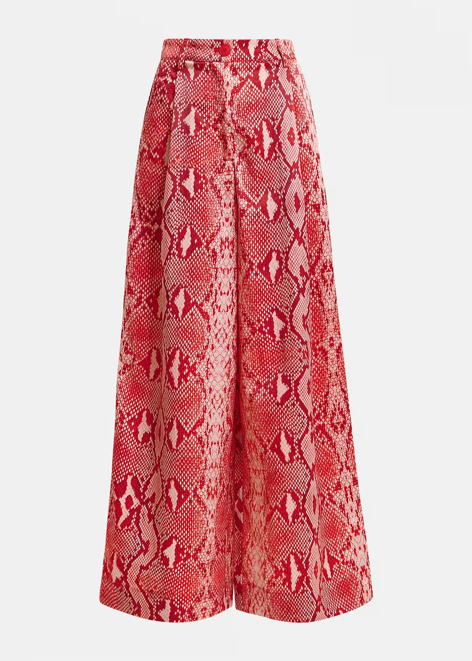 Red and orange snakeprint wide-leg pants