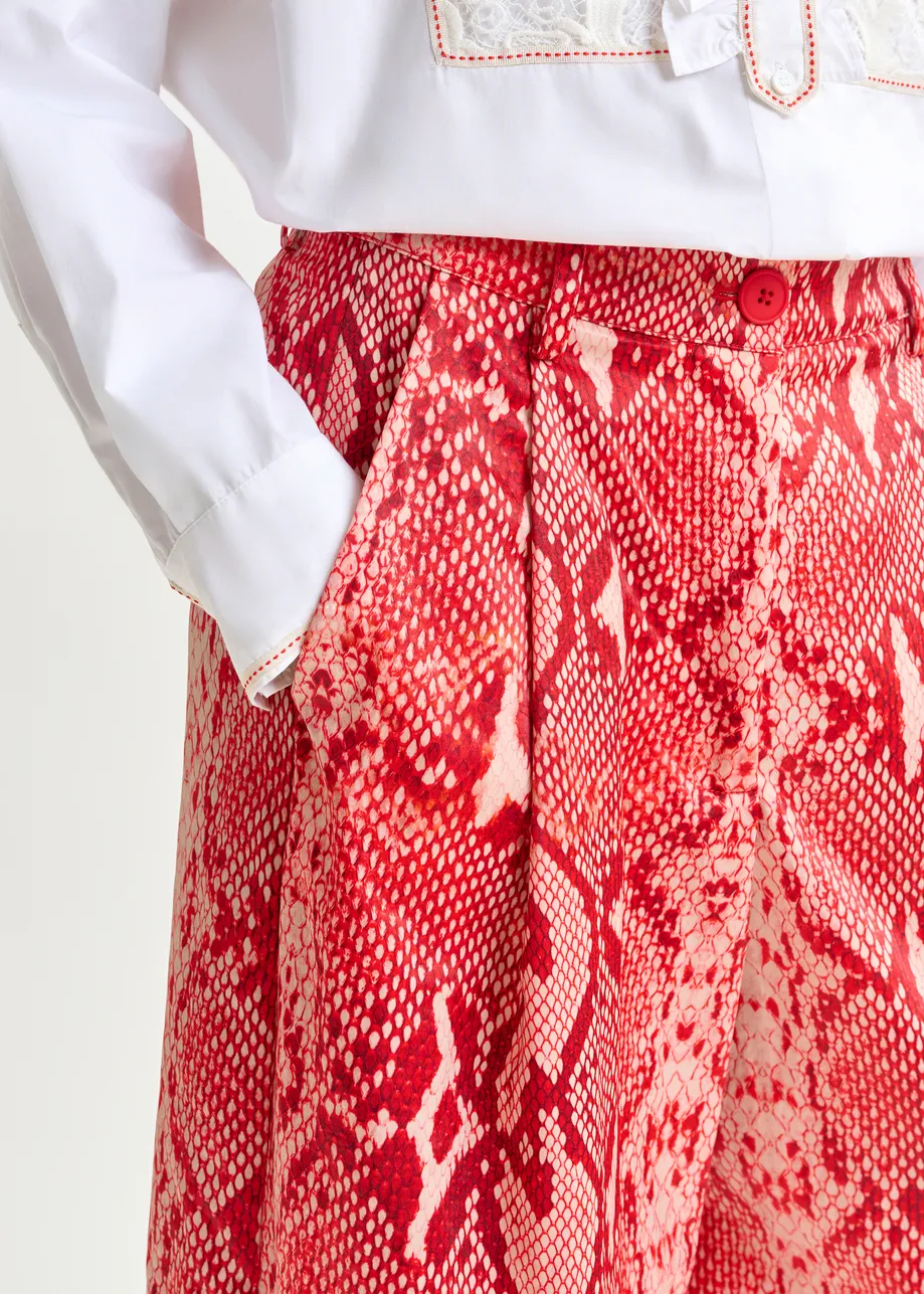 Red and orange snakeprint wide-leg pants