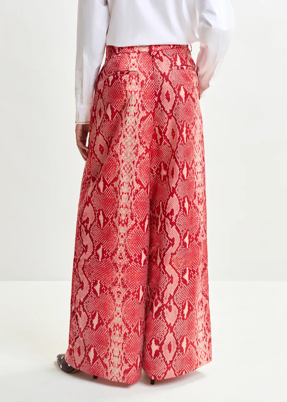 Red and orange snakeprint wide-leg pants