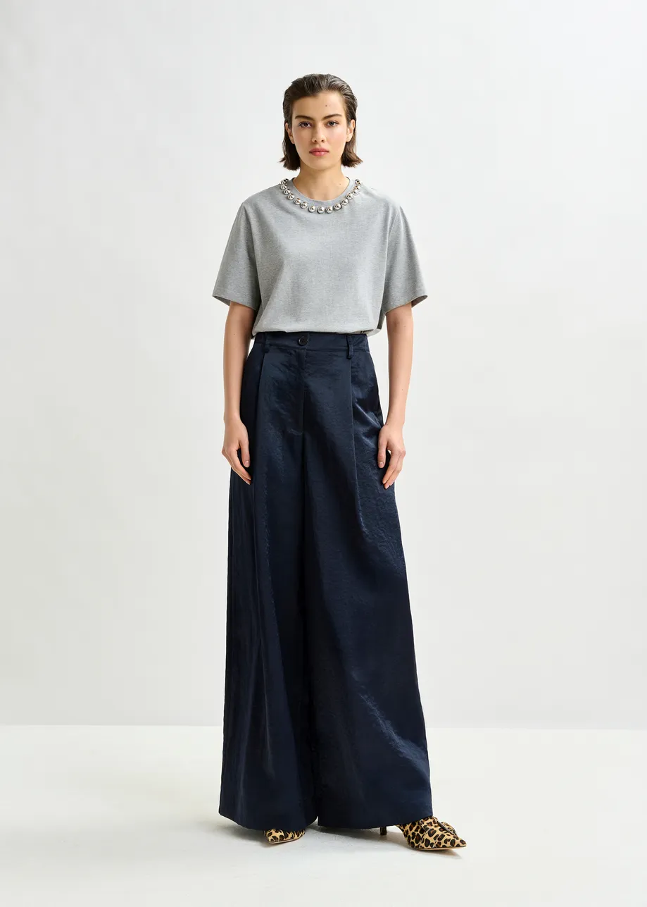 Marineblauwe wijde broek