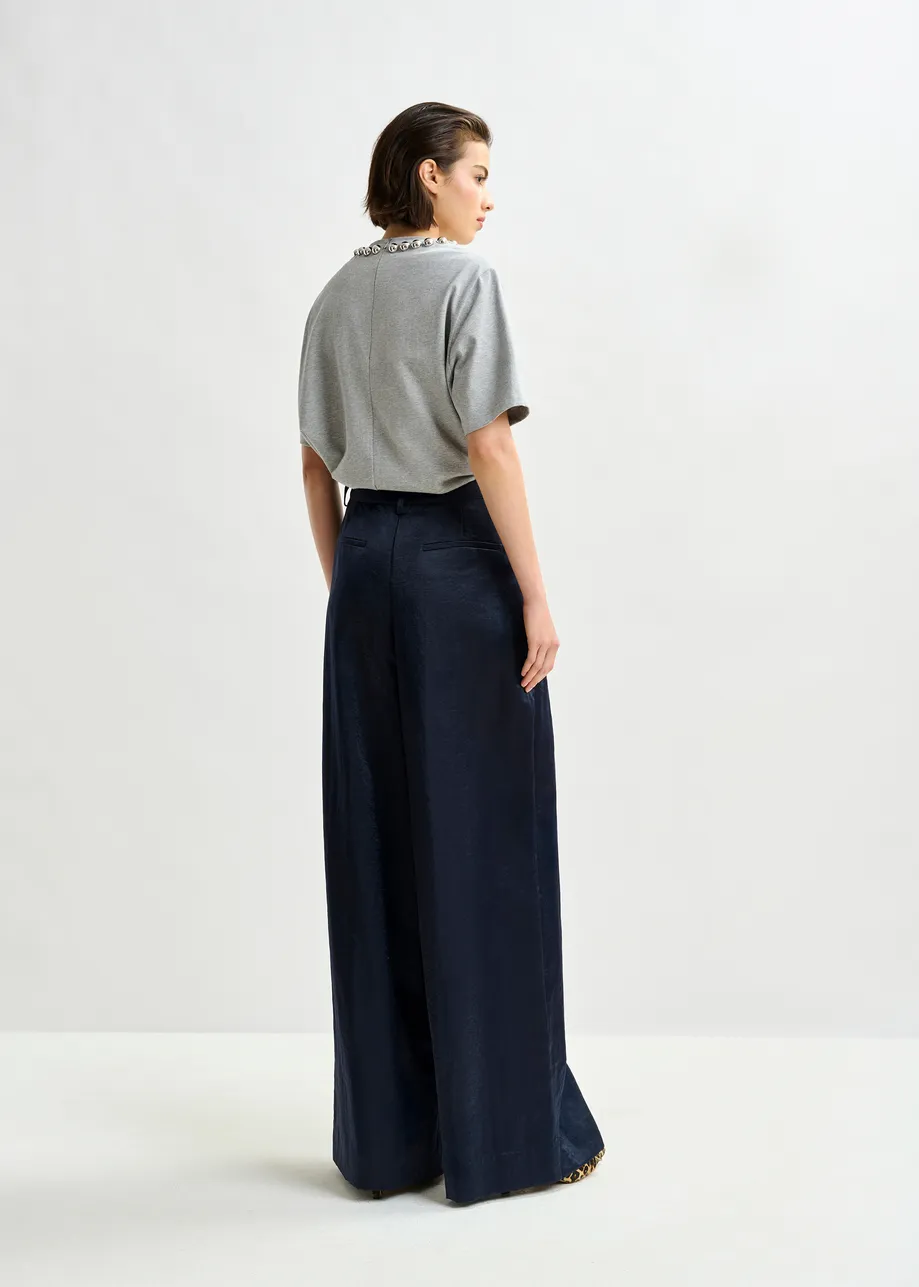 Marineblauwe wijde broek