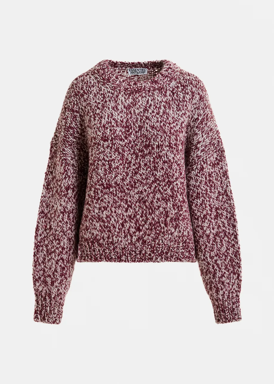 Burugndy and off-white melange wool-blend sweater