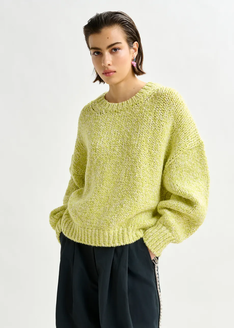 Green and light green melange wool-blend sweater