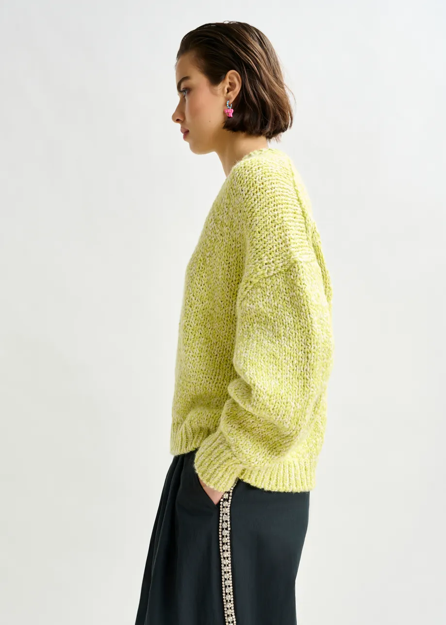Green and light green melange wool-blend sweater