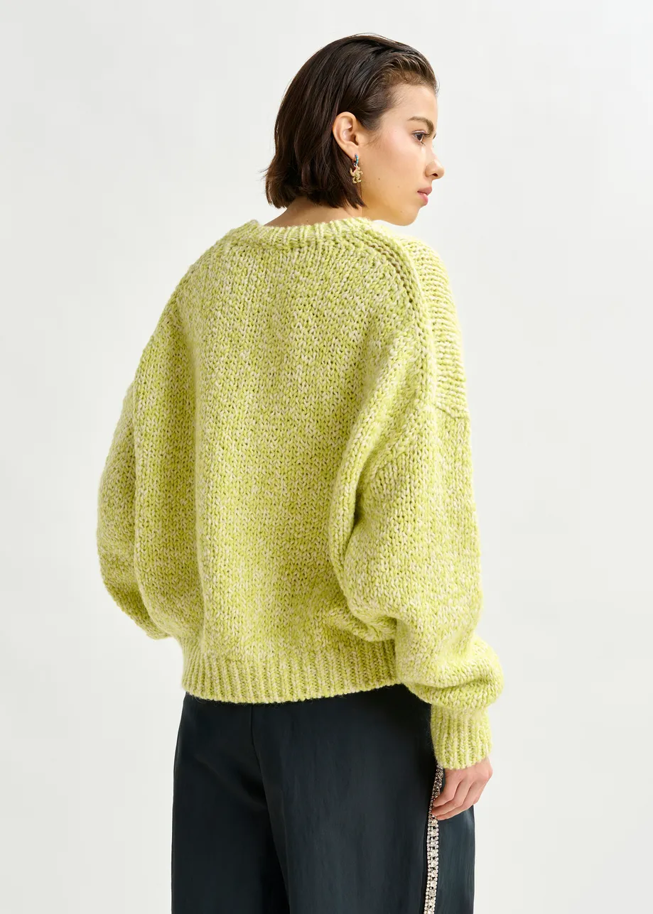 Green and light green melange wool-blend sweater