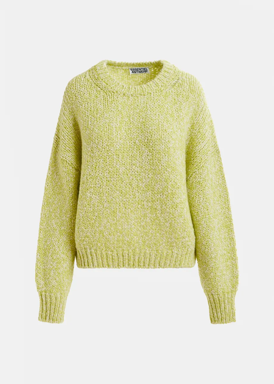Green and light green melange wool-blend sweater