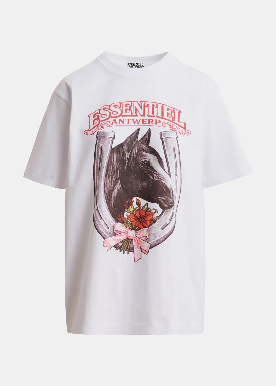 White, grey and red horseshoe and horse head oversized T-shirt - Year of the Horse online-exclusive