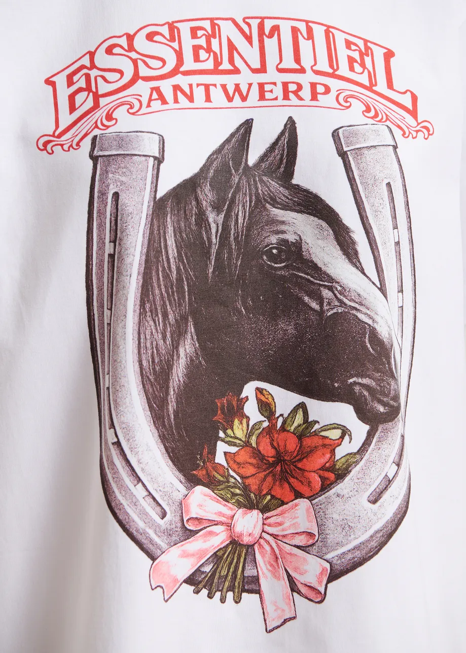 White, grey and red horseshoe and horse head oversized T-shirt - Year of the Horse online-exclusive