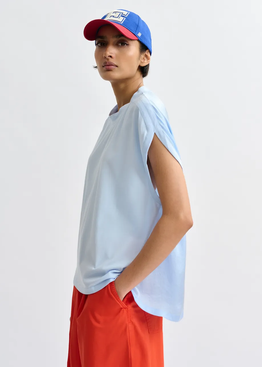 T-shirt à mancherons en coton bio bleu clair