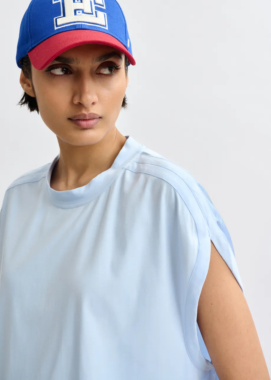 T-shirt à mancherons en coton bio bleu clair