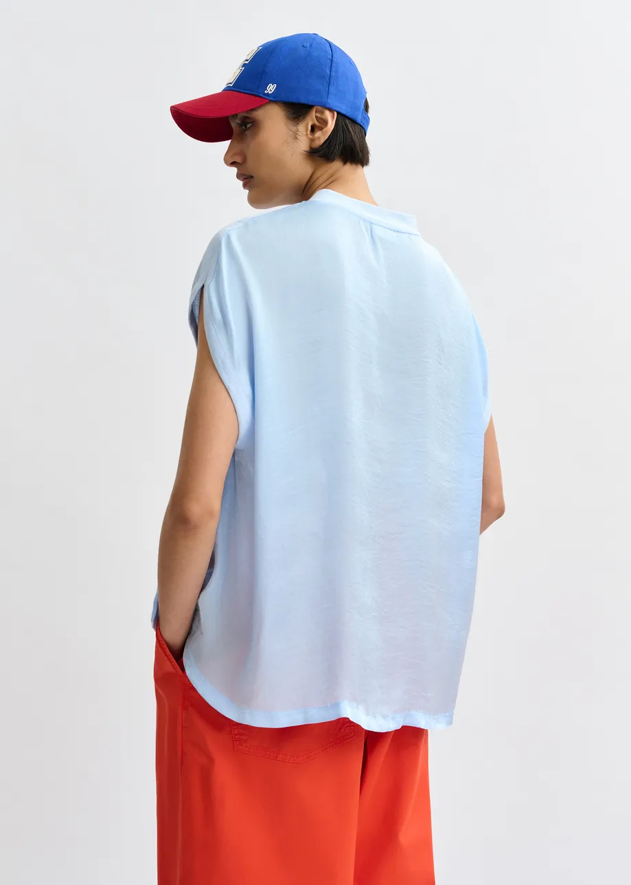 T-shirt à mancherons en coton bio bleu clair