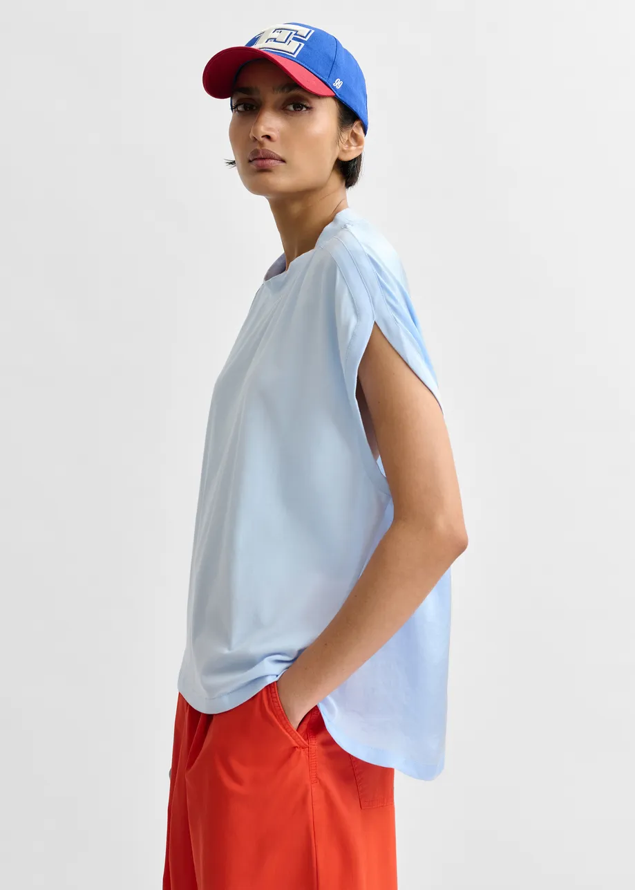 Light blue cap-sleeve organic cotton T-shirt