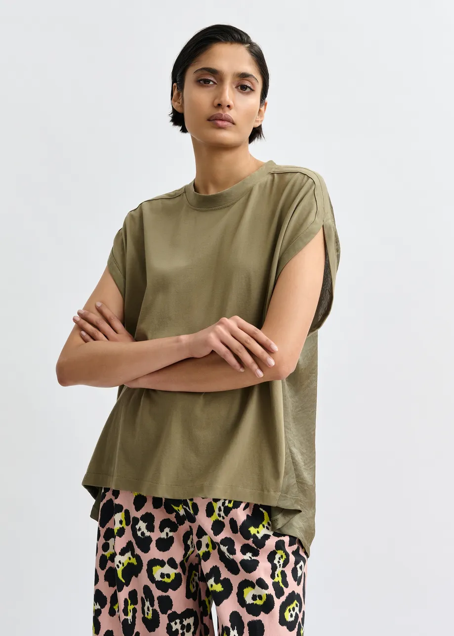 T-shirt à mancherons en coton bio kaki