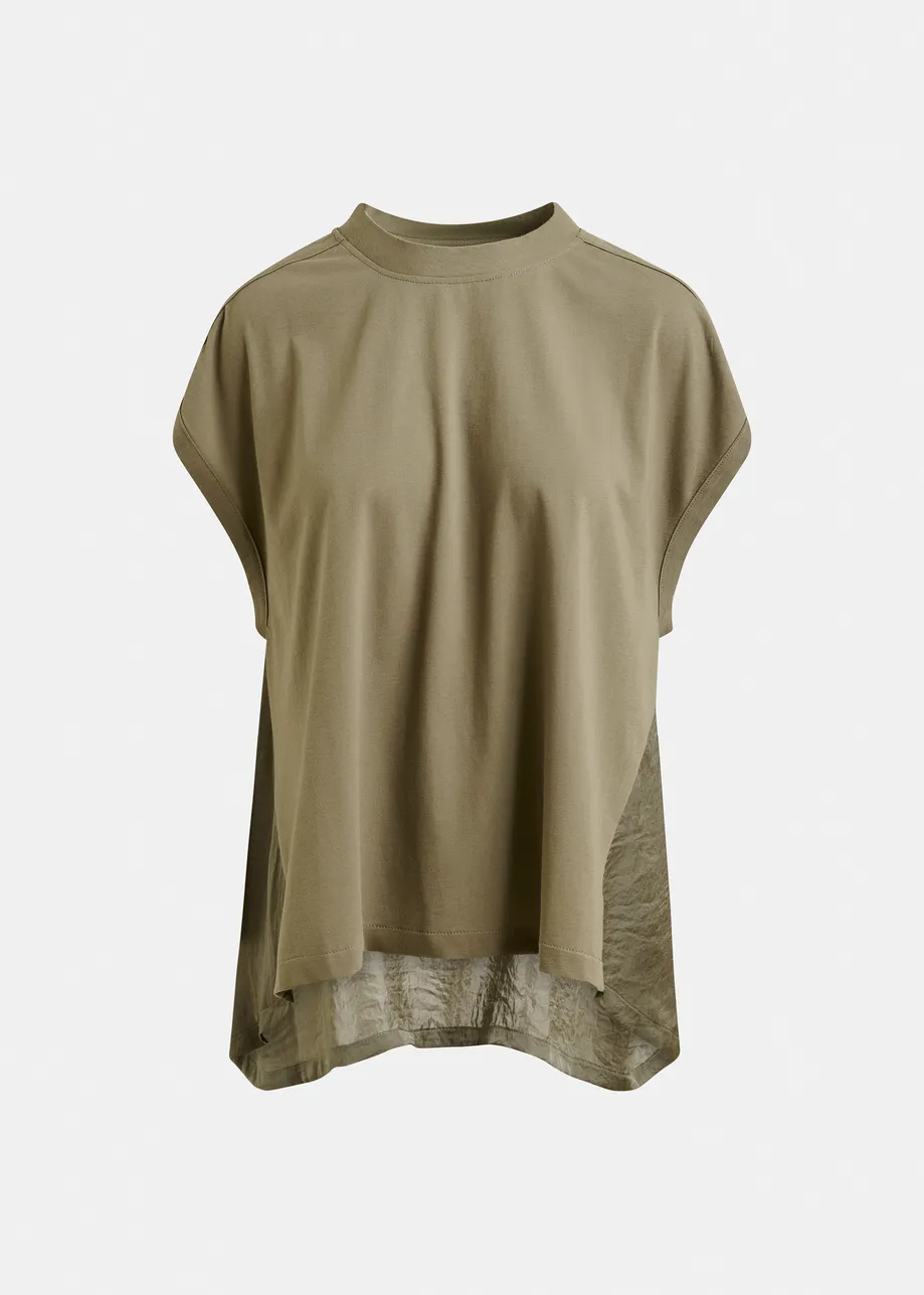 Khaki cap-sleeve organic cotton T-shirt