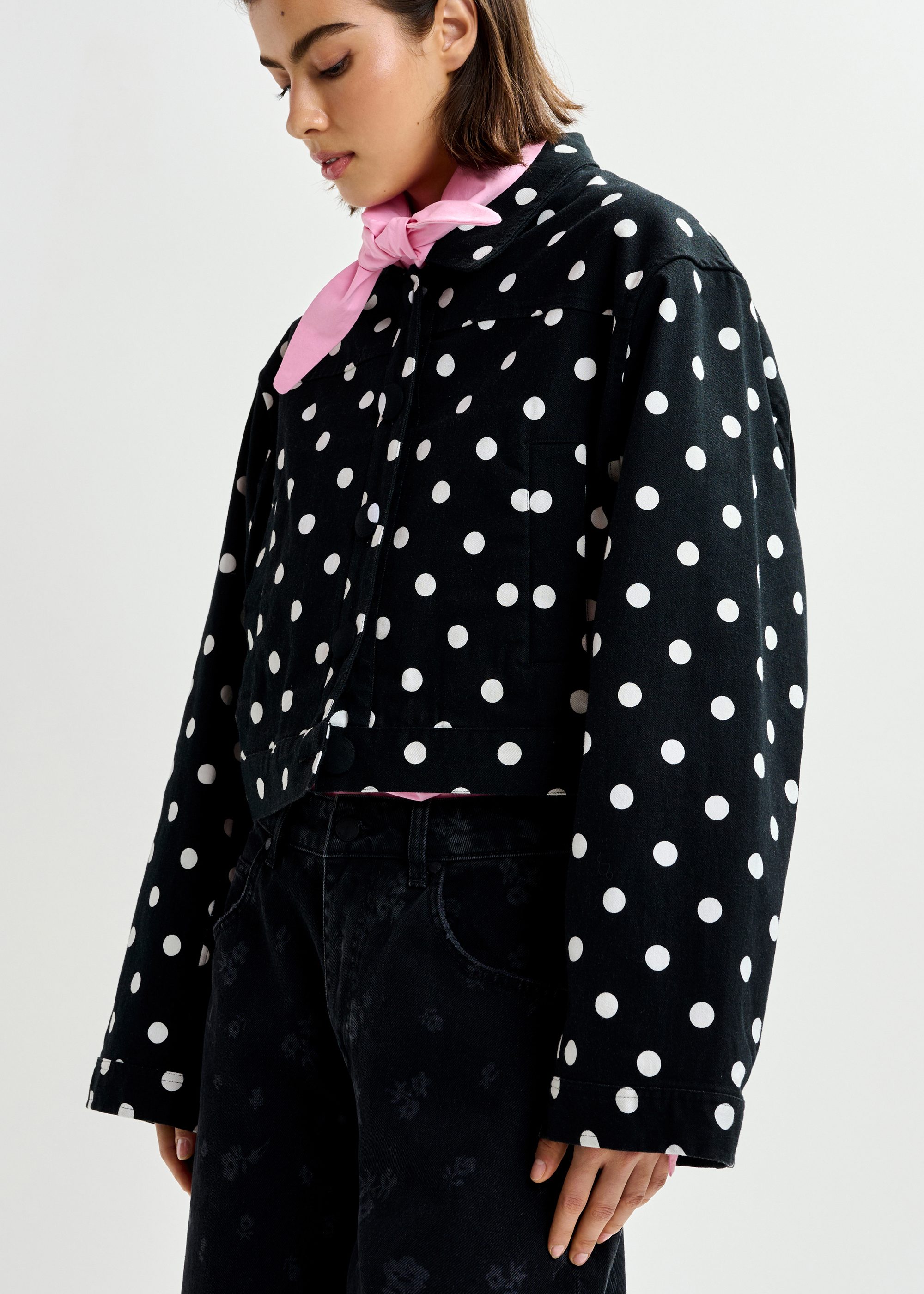 Black and white polka-dot cropped cotton jacket | Essentiel