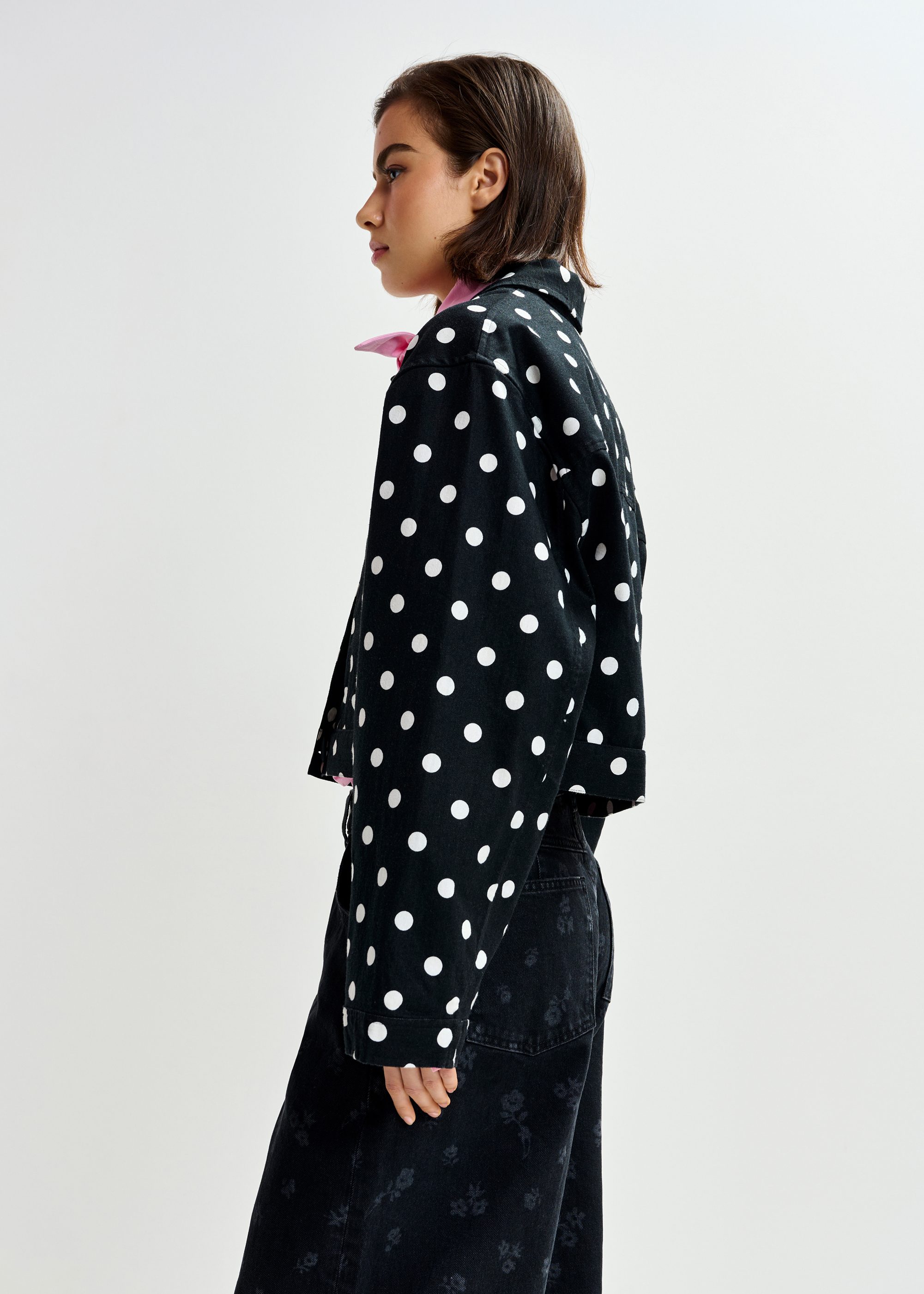 Black and white polka-dot cropped cotton jacket | Essentiel