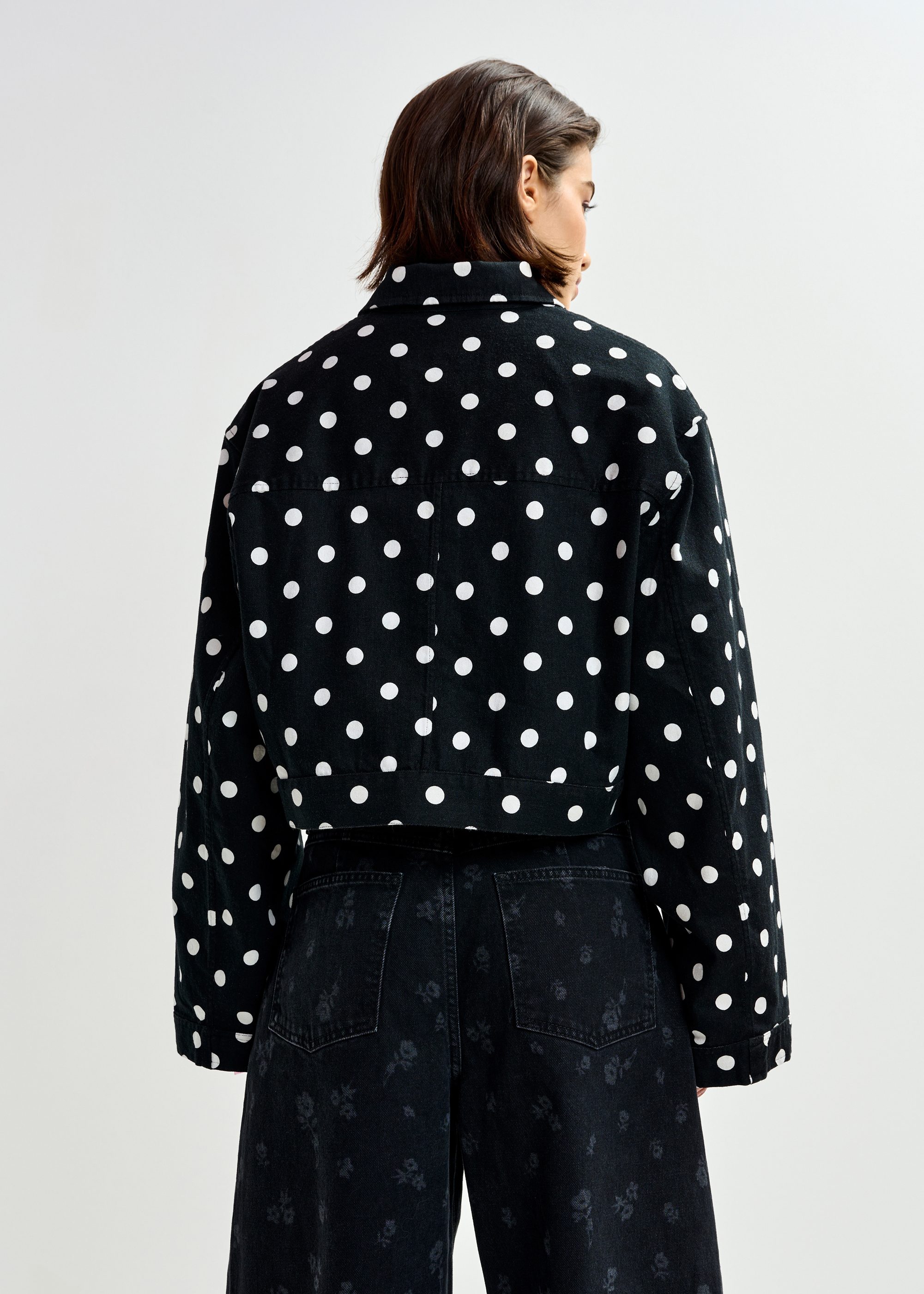 Black and white polka-dot cropped cotton jacket | Essentiel