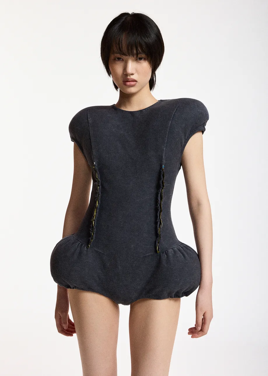 Dark grey sculpted jersey bodysuit with padded curves