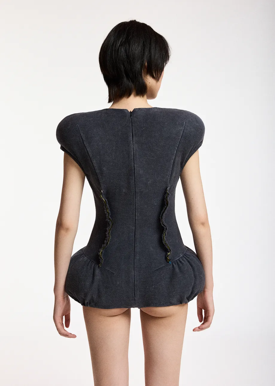 Dark grey sculpted jersey bodysuit with padded curves