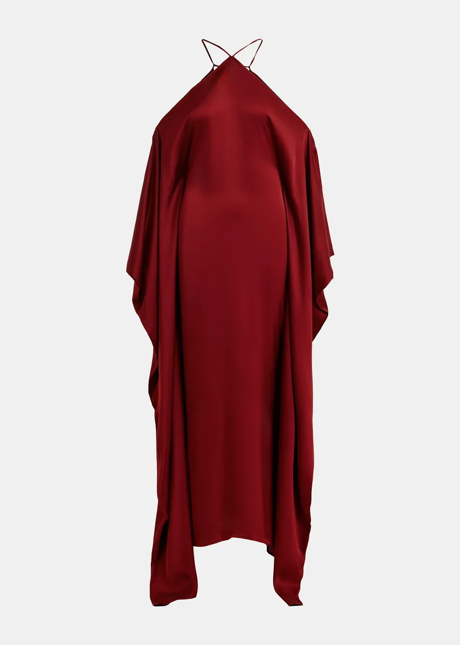 Burgundy halterneck maxi dress with waterfall sides