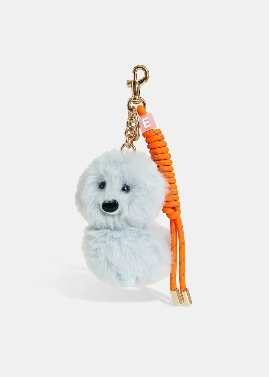 Light blue dog bag charm with orange twisted cord detail