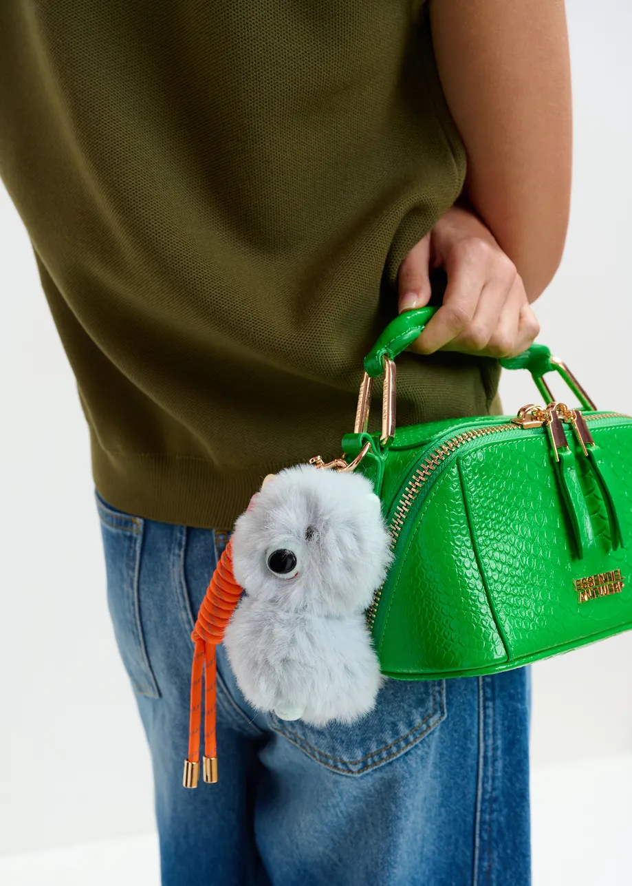 Light blue dog bag charm with orange twisted cord detail