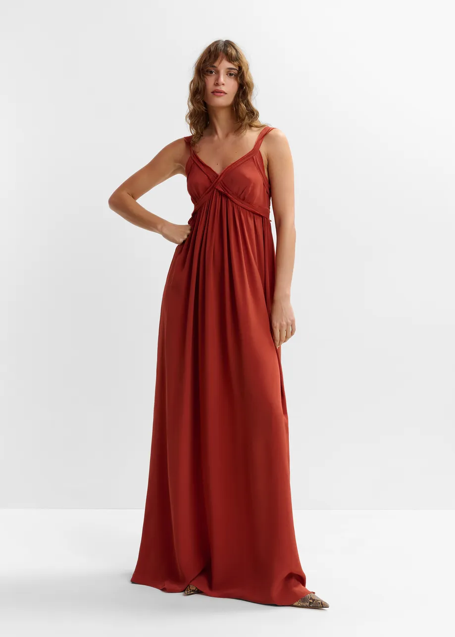 Burned orange babydoll maxi dress with empire waistline