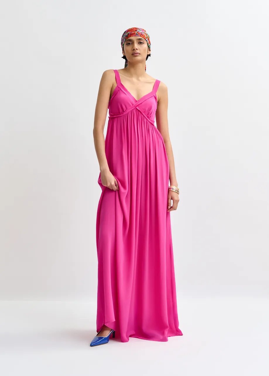 Pink babydoll maxi dress with empire waistline