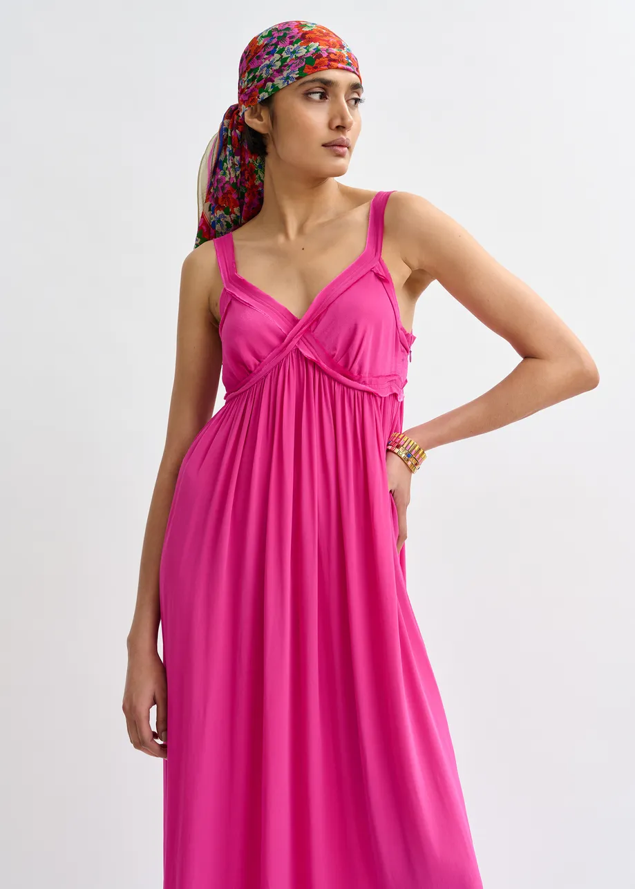 Pink babydoll maxi dress with empire waistline
