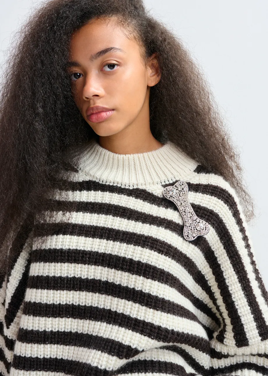 Black and white striped alpaca wool-blend ribbed-knit sweater