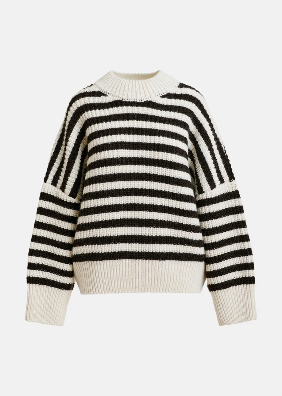 Black and white striped alpaca wool-blend ribbed-knit sweater