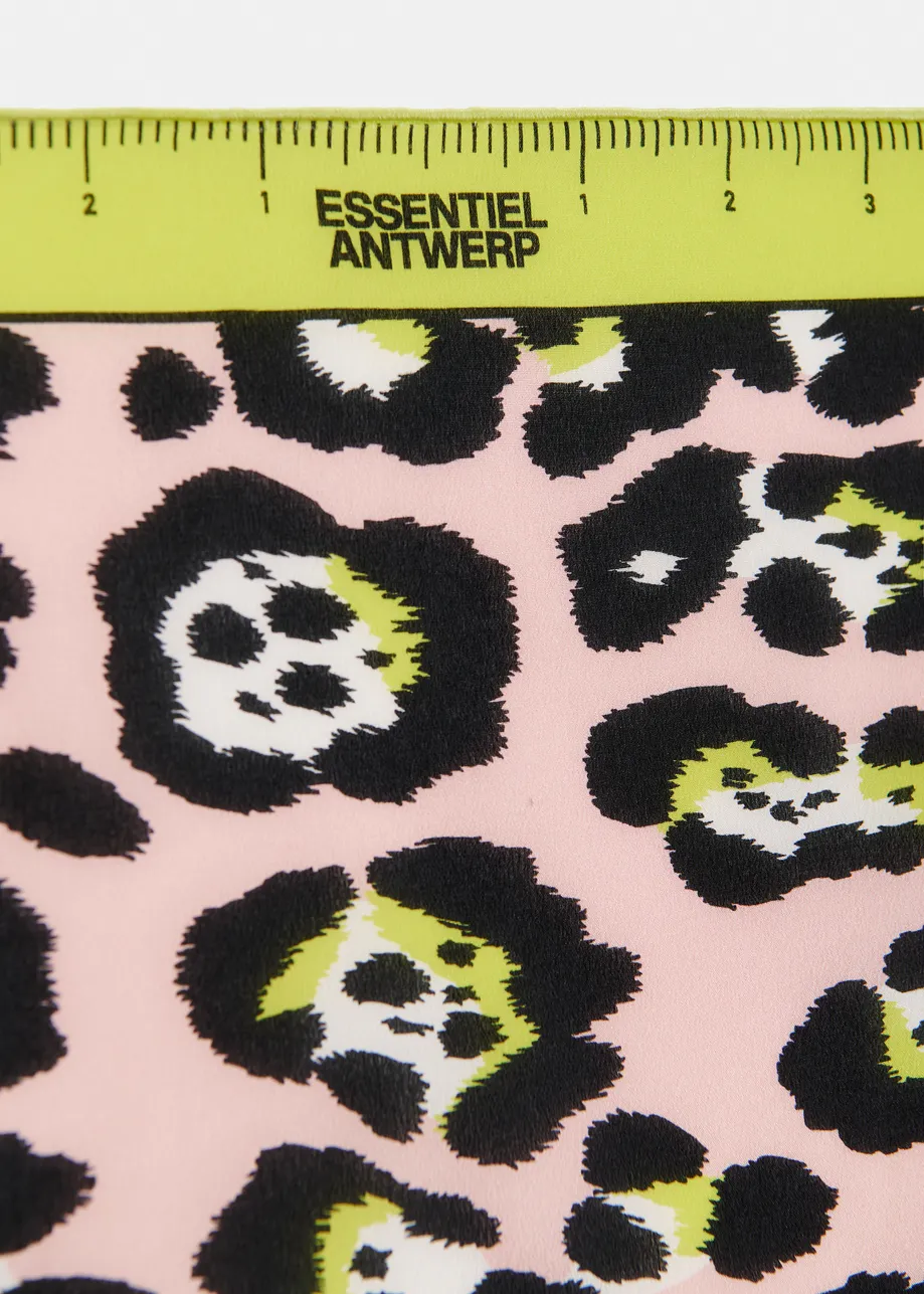 Light pink, yellow and black leopard print silk scarf with measuring-tape border