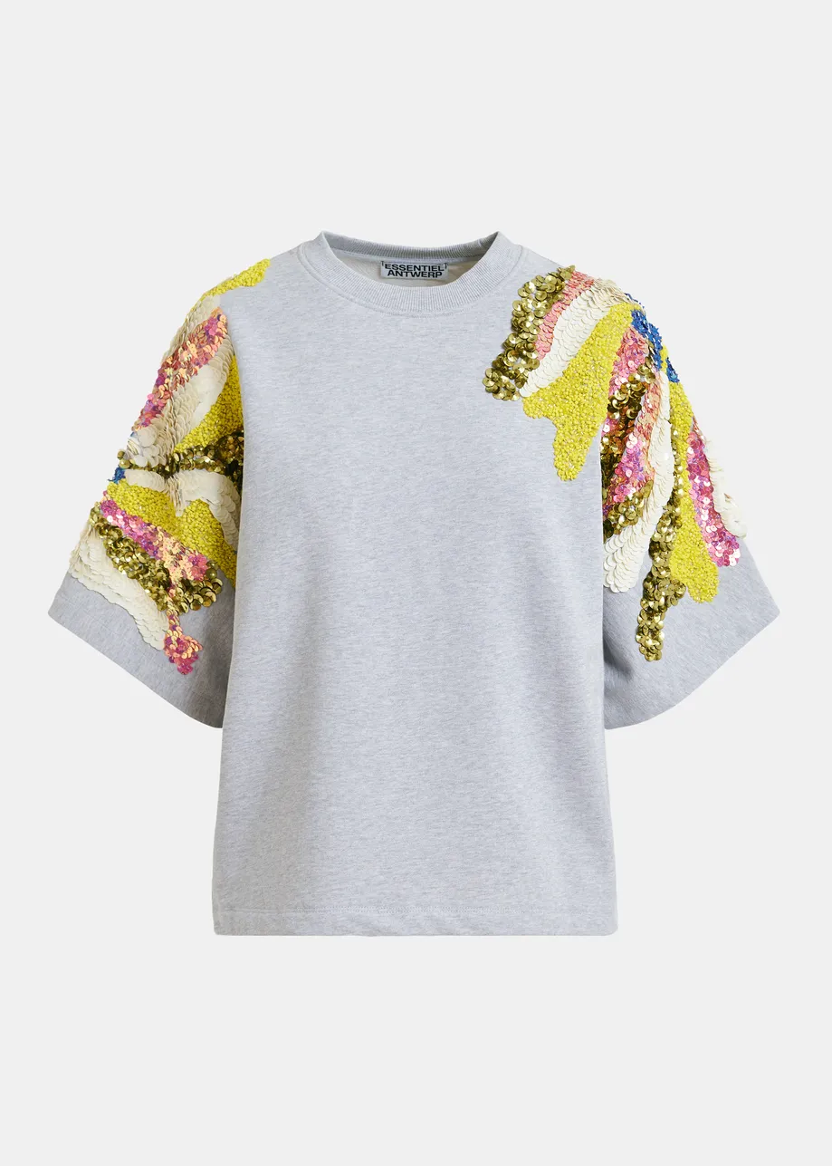 Sweatshirt en coton gris à paillettes multicolores