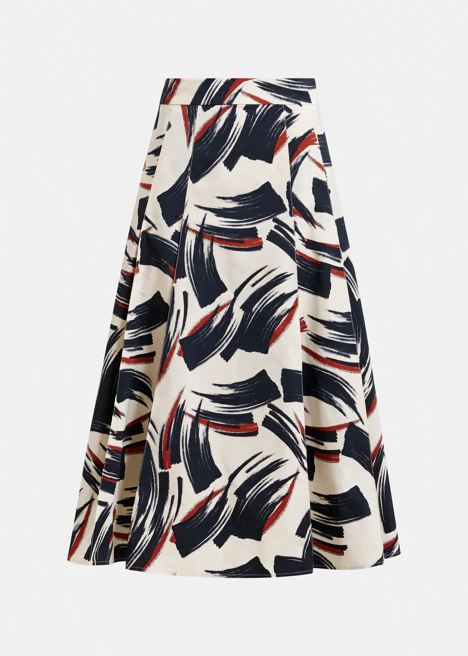 Off-white, black and brown a-line midi skirt