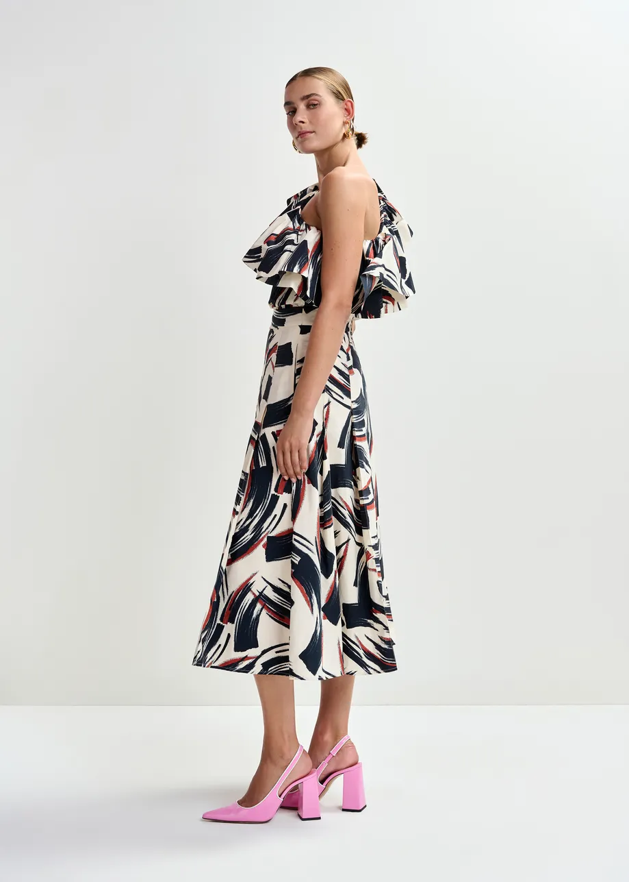 Off-white, black and brown a-line midi skirt