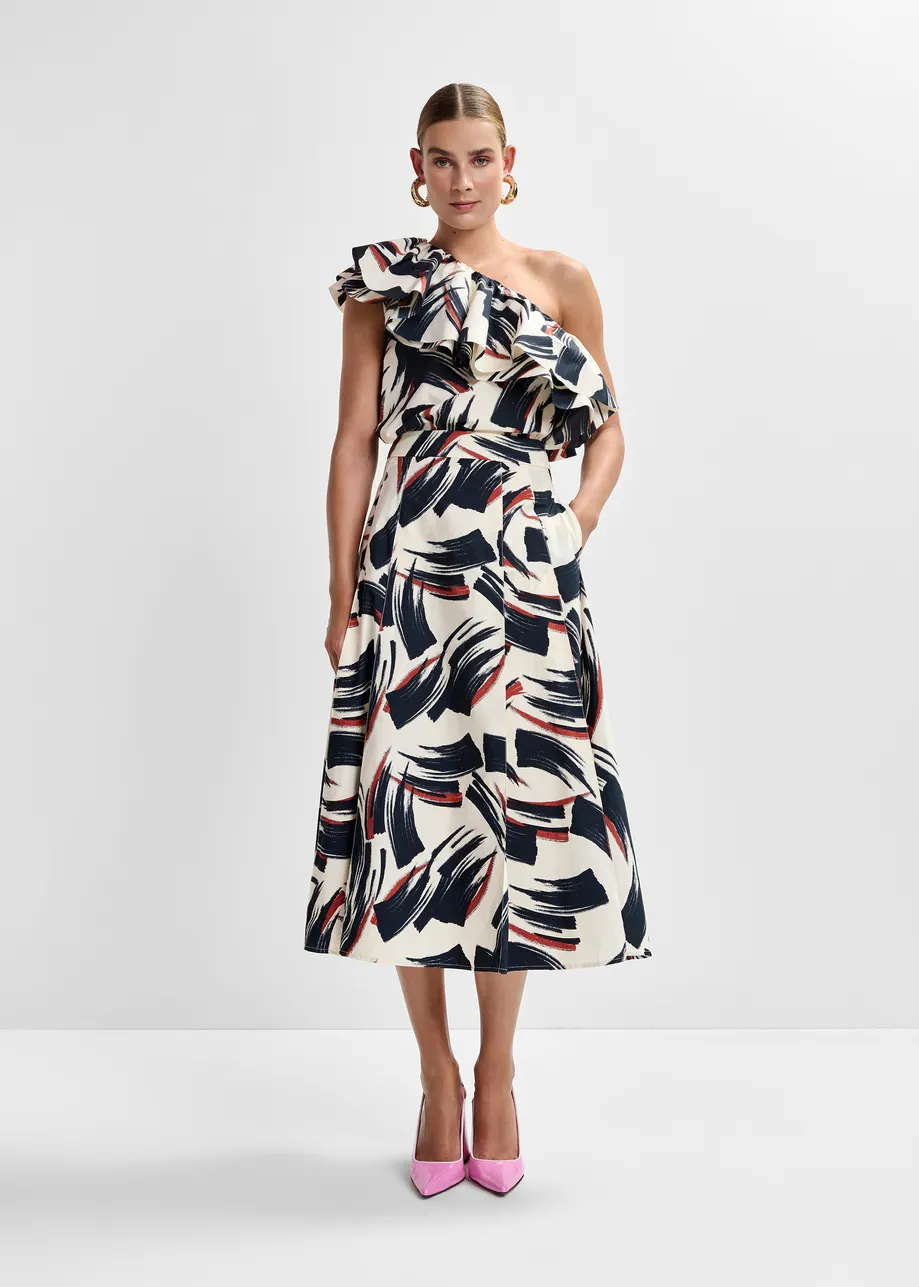 Off-white, black and brown a-line midi skirt