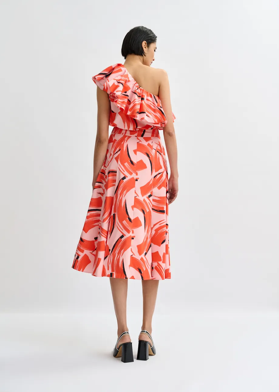 Light pink, orange and black a-line midi skirt