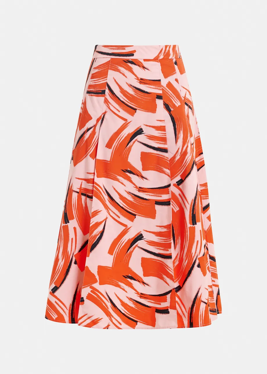 Light pink, orange and black a-line midi skirt