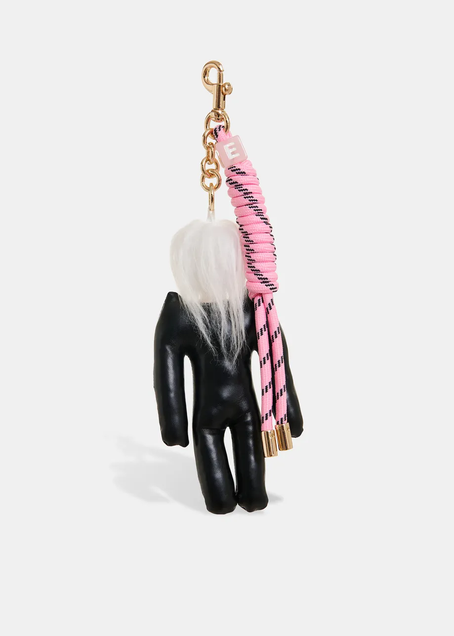 Black doll bag charm with pink twisted cord detail