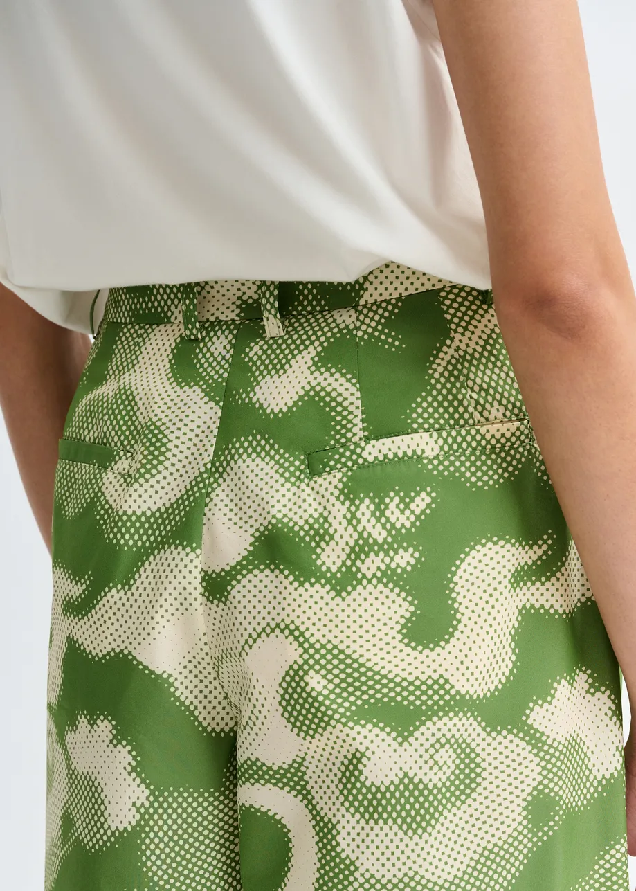 Beige en groene wijde broek met print en plooien
