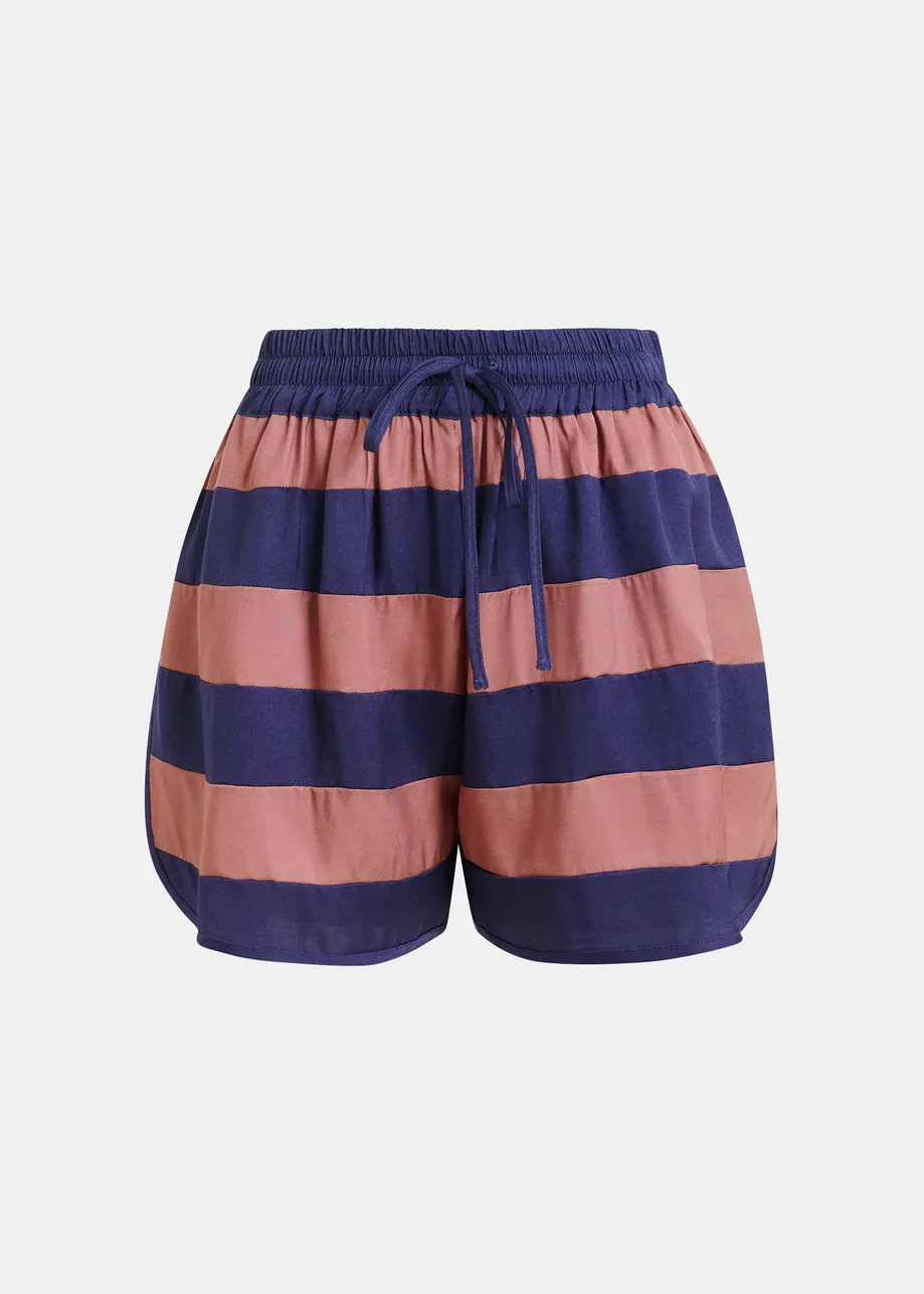 Mini pantaloncini sportivi vintage a righe rosa antico e viola