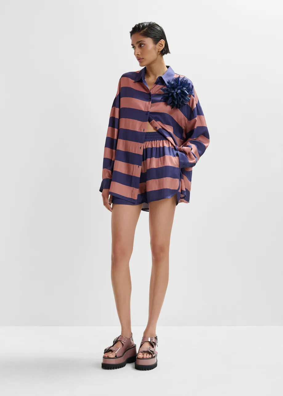 Vintage pink and purple striped mini sports shorts