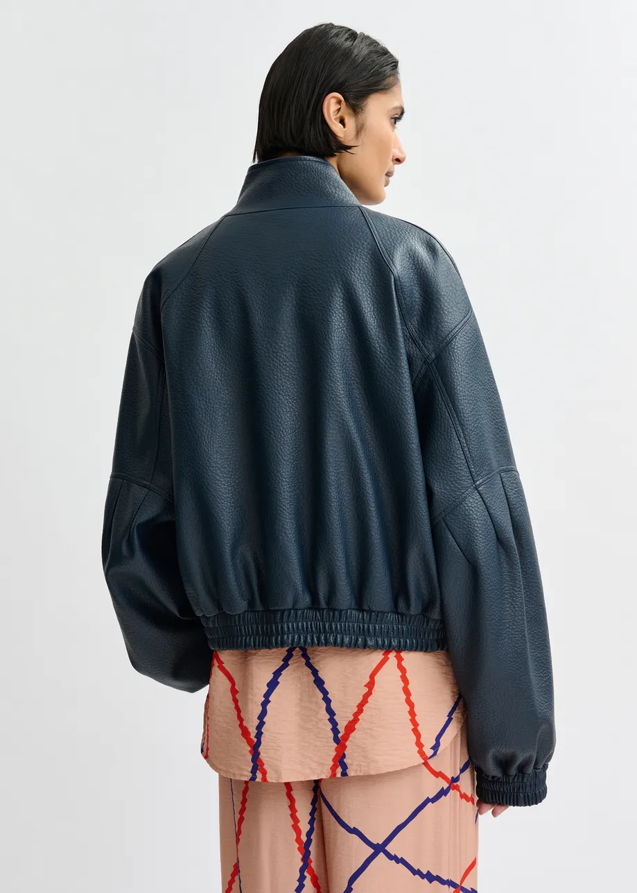 Marineblauw oversized bomberjack in faux leer