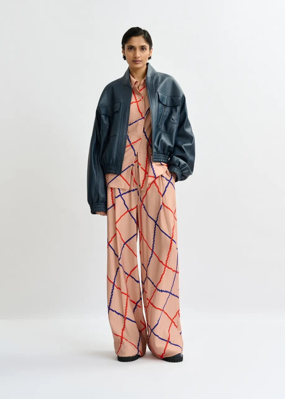 Marineblauw oversized bomberjack in faux leer