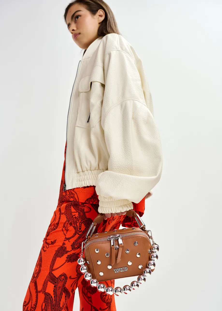 Gebroken wit oversized bomberjack in faux leer